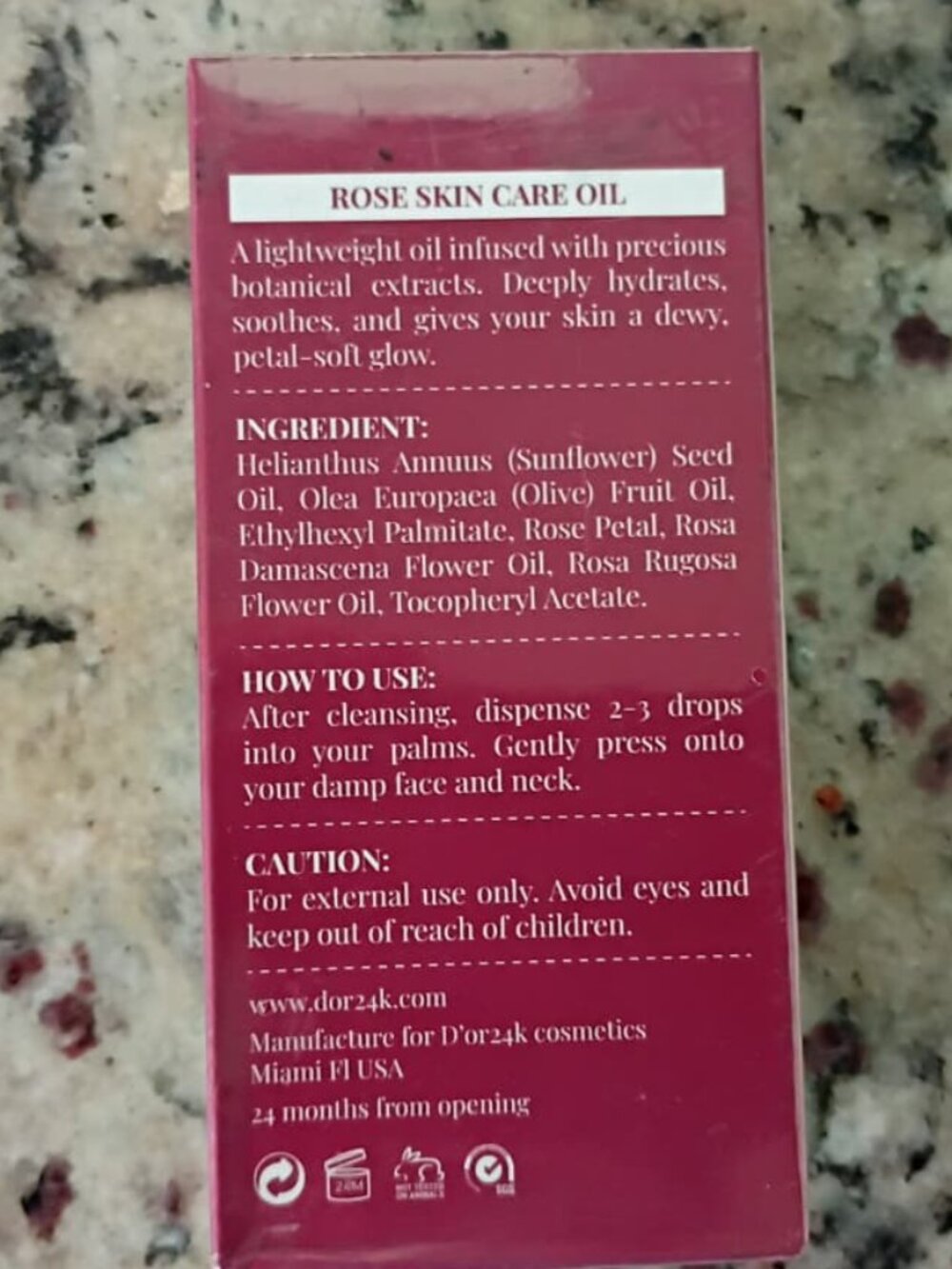 D'OR 24K PRESTIGE ROSE SKIN CARE OIL-100% NATURAL- 1.0 fl oz / 30 ml -NEW-SEALED - Picture 2 of 2